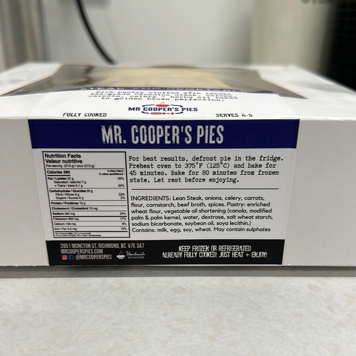 Mr. Cooper's Pies Steak and Vegetable Fully Cooked Family Pie 1000g