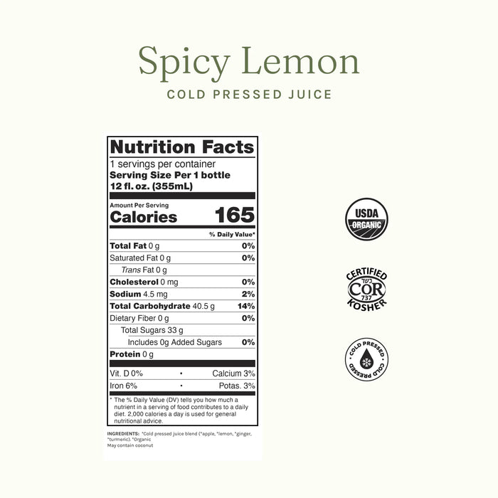 Pulp&Press Spicy Lemon Cold Pressed Organic Juice 355ml