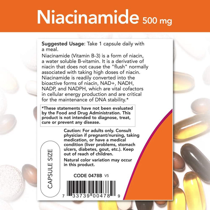 Now 500mg Niacinamide (Flush-free Vitamin B3) - 100 veg. capsules 100 vcaps