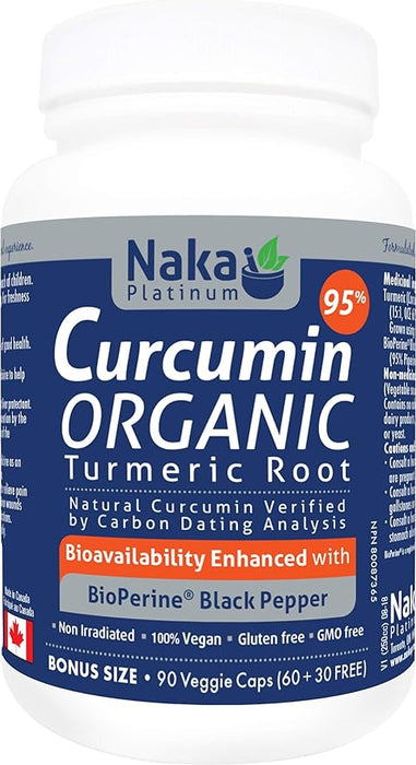 Naka Organic Curcumin (Turmeric Root) with BioPerine Black Pepper 90vegiecaps