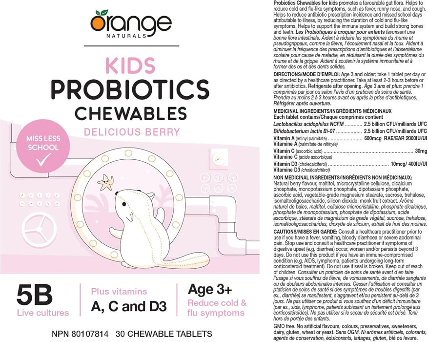 Orange Naturals Kids Chewable Probiotics  30chewtabs