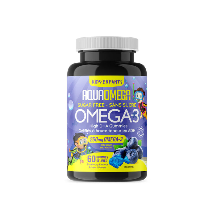 Aqua Omega Kids Omega-3 High DHA Gummies (Lemon Flavour) Sugar & Gelatin Free 60gummies