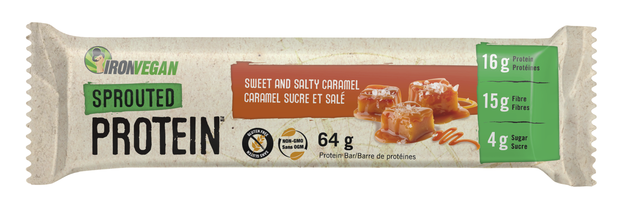 IronVegan Sprouted Protein Bar - Sweet and Salty Caramel 64G