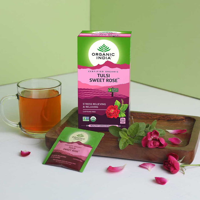 Organic India Organic Tulsi Sweet Rose Caffeine Free Herbal Tea 25bags