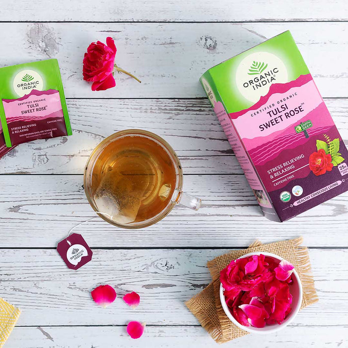 Organic India Organic Tulsi Sweet Rose Caffeine Free Herbal Tea 25bags