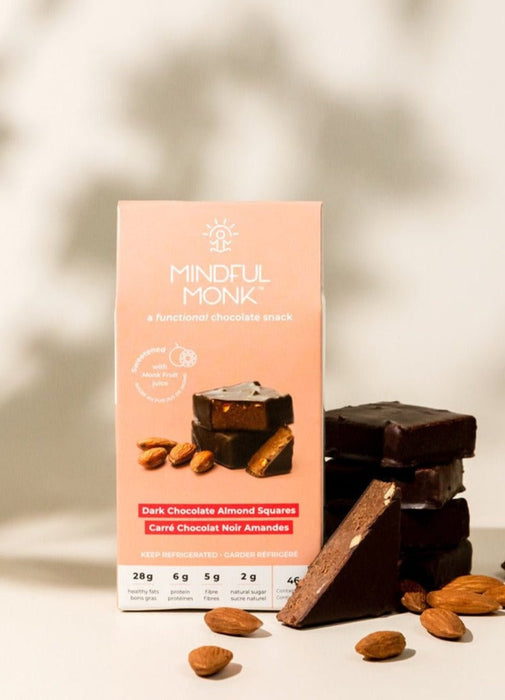 Mindful Monk Functional Chocolate Snack, Dark Chocolate Almond Squares 46g