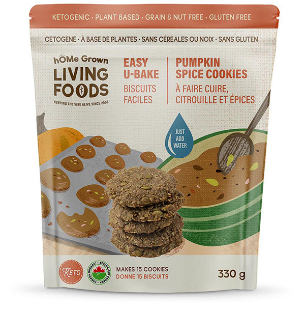 Home Grown Living Foods Easy U-Bake Organic Pumpkin Spice Cookies, Keto, Plant Based, Grain & Nut Free, Gluten Free 330g