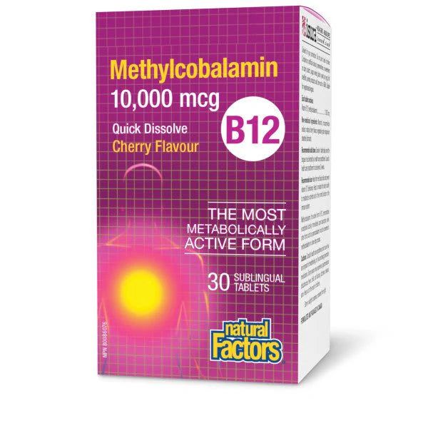 Natural Factors Methylcobalamin B12 10,000mcg 30 Sublingual Tablets Cherry Flavour 30subtabs