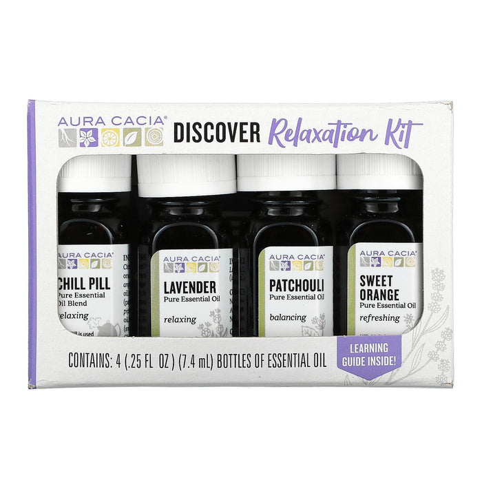 Aura Cacia Discover Essential Oils Kit (Lavender,Peppermint,Sweet Orange,TeaTree) 4X7.4ml kit